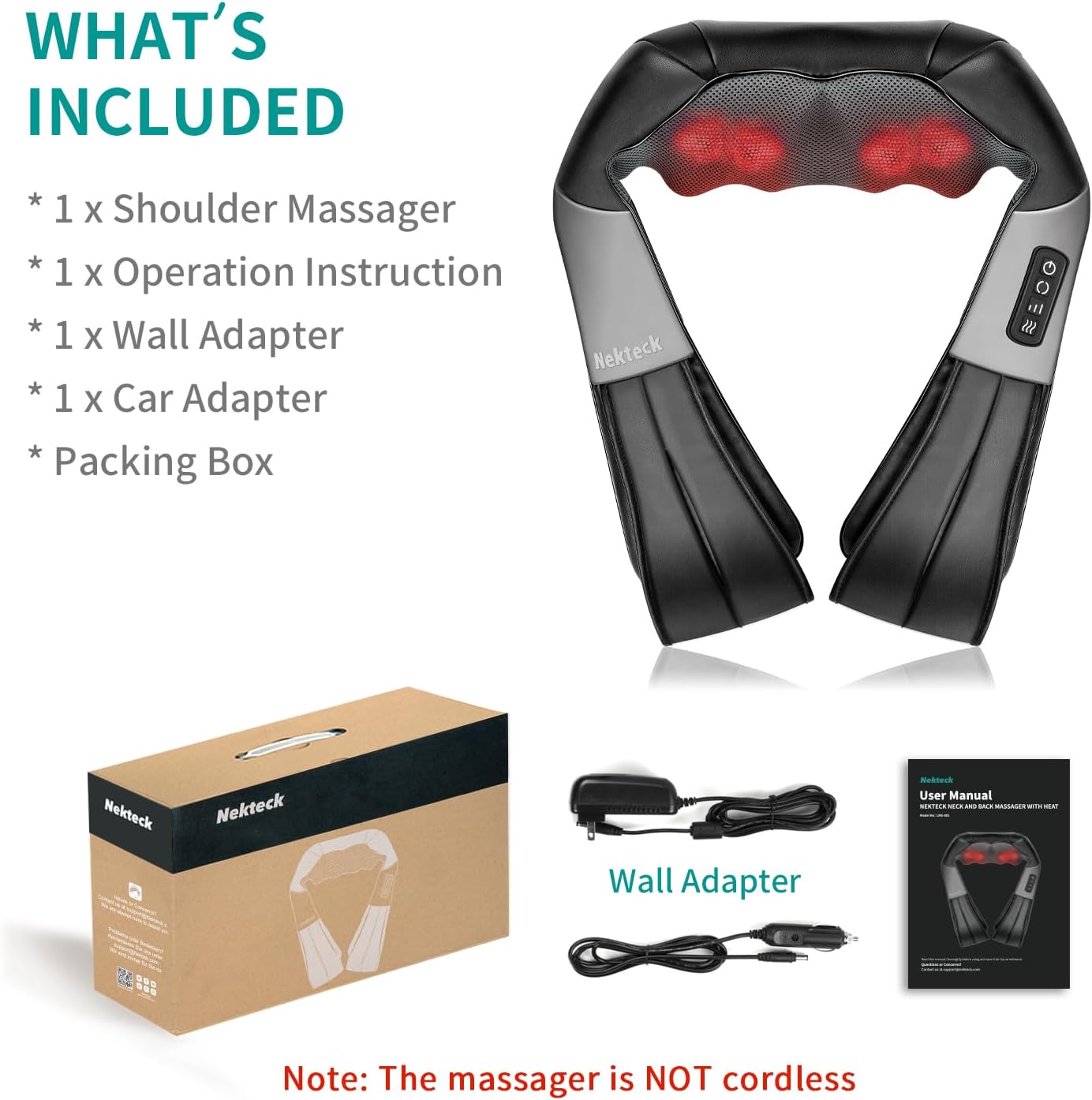 Shiatsu Neck and Back Massager with Soothing Heat, Electric Deep Tissue 3D Kneading Massage Pillow for Shoulder, Leg, Body Muscle Pain Relief, Home, Office, and Car Use