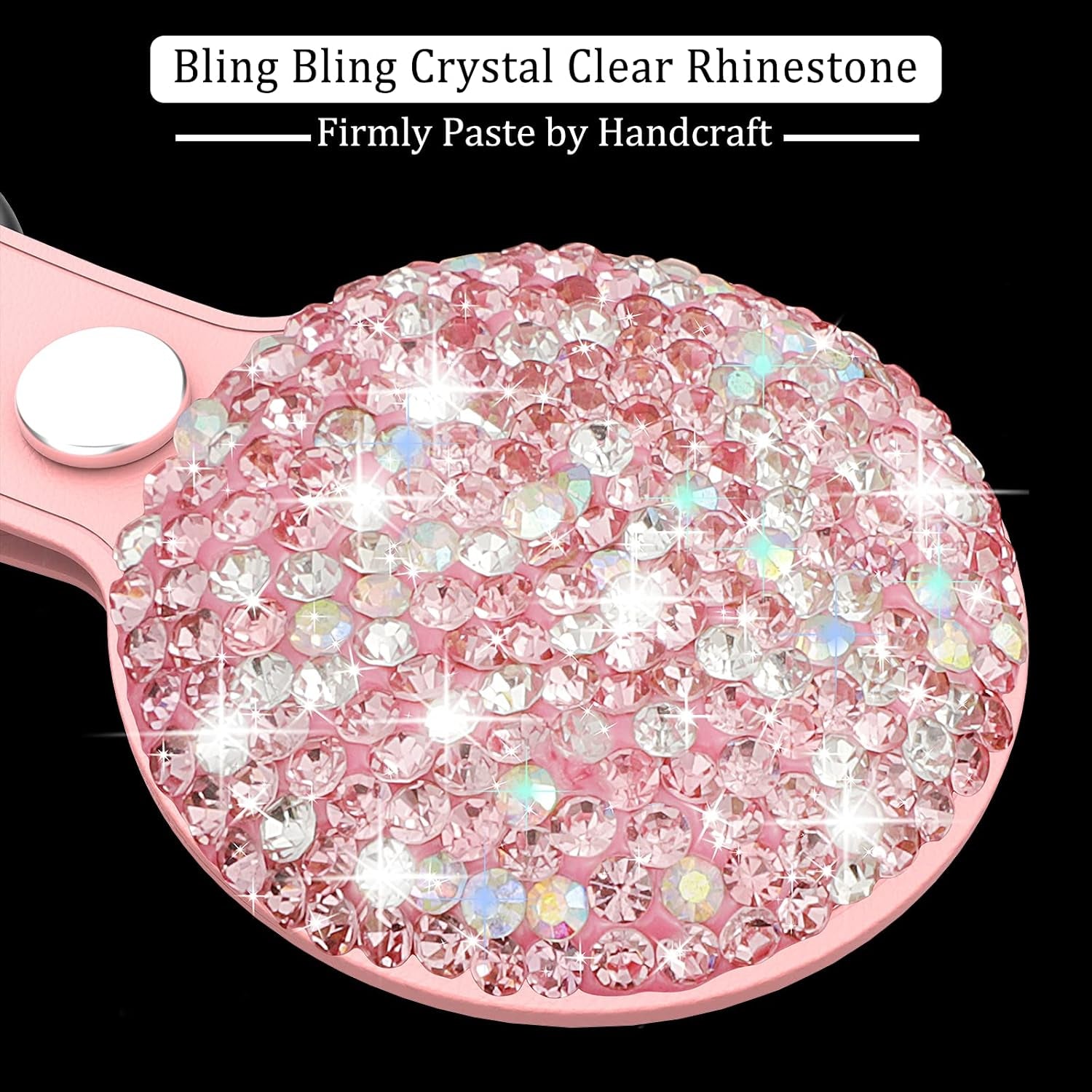 Bling Diamond Apple Airtag Case, Sparkly Leather Airtag Keychain Holder with Shiny Rhinestone, Glitter Girly Fancy Apple Air Tag Holder Gifts for Kids Girls Women(Pink)